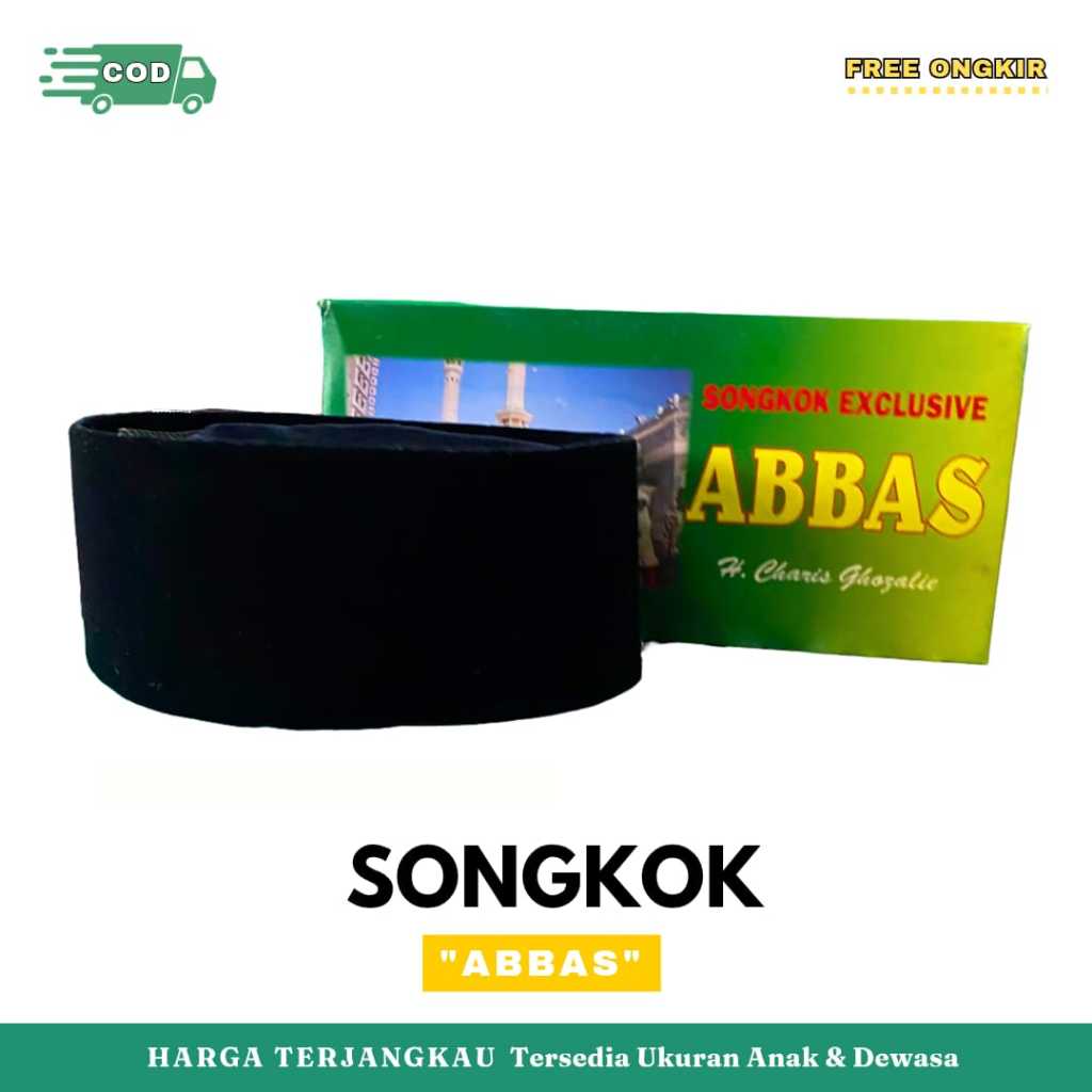 SONGKOK PECI KOPIYAH HITAM ANAK DEWASA MURAH BERKUALITAS ABBAS POLOS