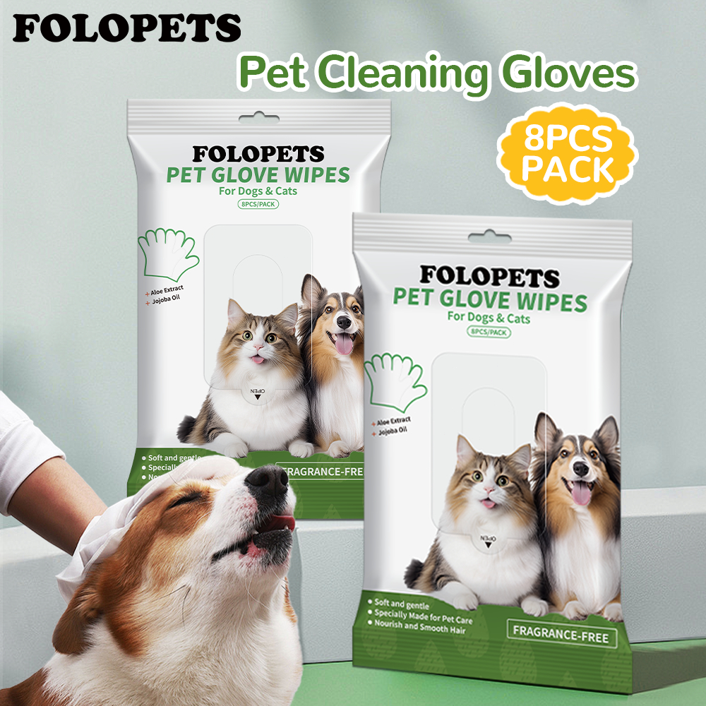 FOLOPETS 40PCS Pet Sarung Tisu Basah Anjing/Kucing Gloves Pembersih Bulu Pet Cleaning Gloves Pet Dis