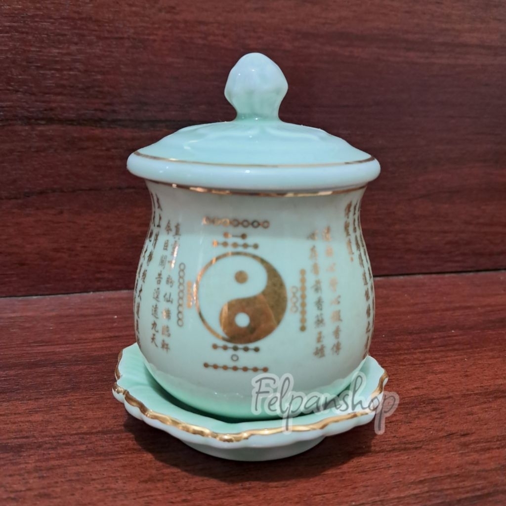 Cangkir Set Hijau Sembahyang cangkir teh tutup keramik Sembahyang