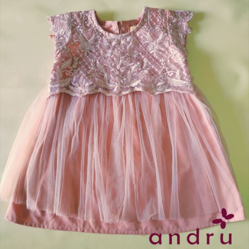 Dress Bayi Perempuan Brokat Tile Dusty Pink Cantik