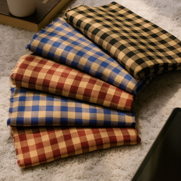 (HARGA 0,5m) KAIN KOTAK DASAR BROWN KATUN SEMI LINEN KOTAK KOTAK / PLAID / TARTAN / GINGHAM / YARNDY