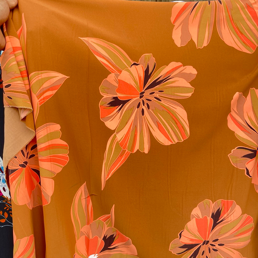 kain lionel richie motif bunga premium - warna huzel muda - kain lionel richie original pj