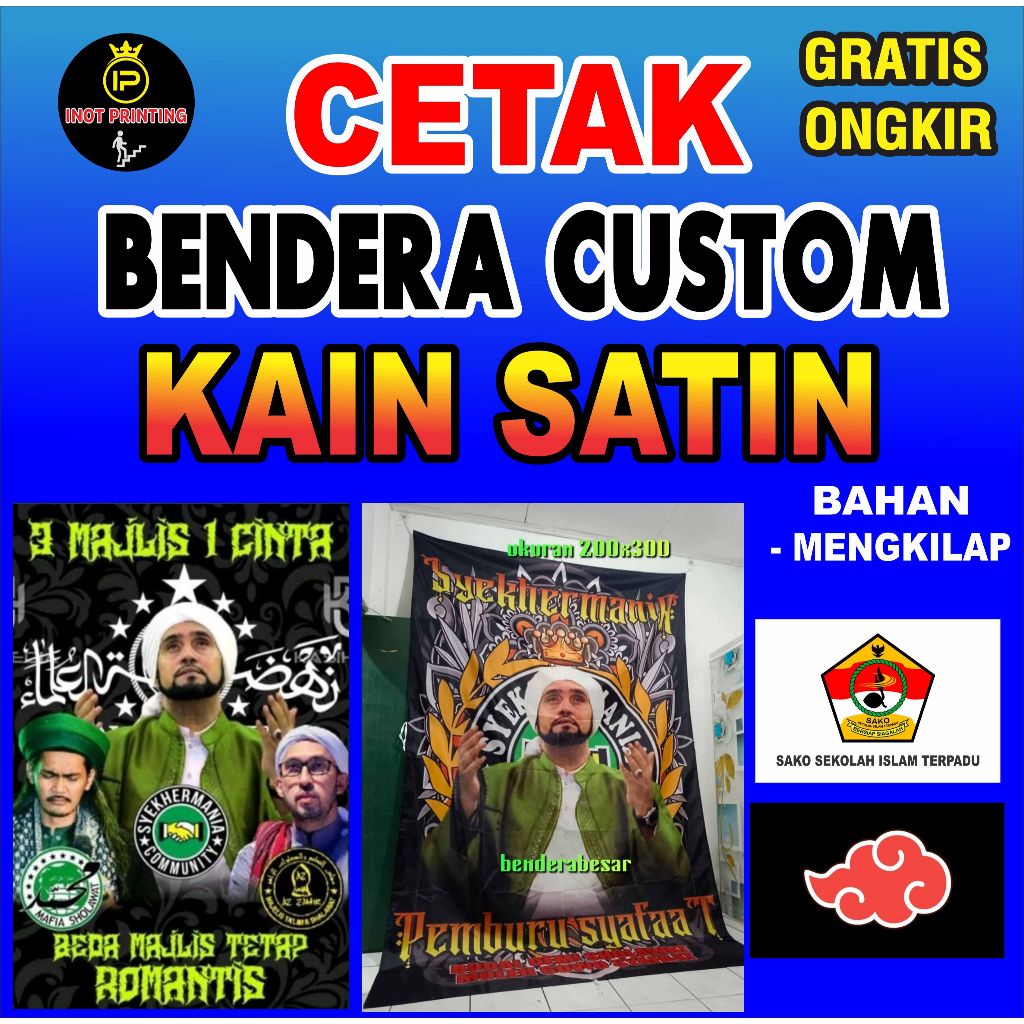 CETAK BENDERA CUSTOM KAIN SATIN MURAH