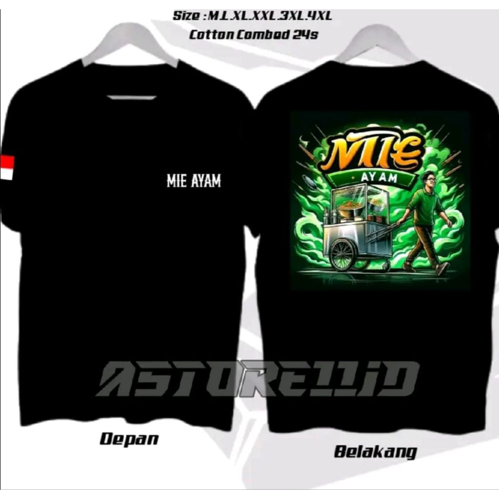 Kaos T-shirt Mie Ayam Desian Tukang Mie Ayam Kaos Distro Unisex