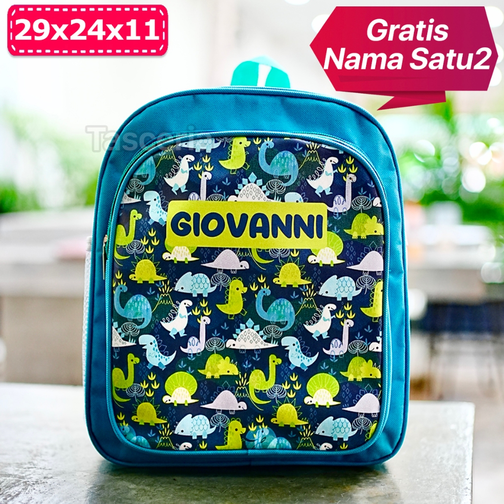 Tas Ransel Anak Custom Nama Dino Lucuu