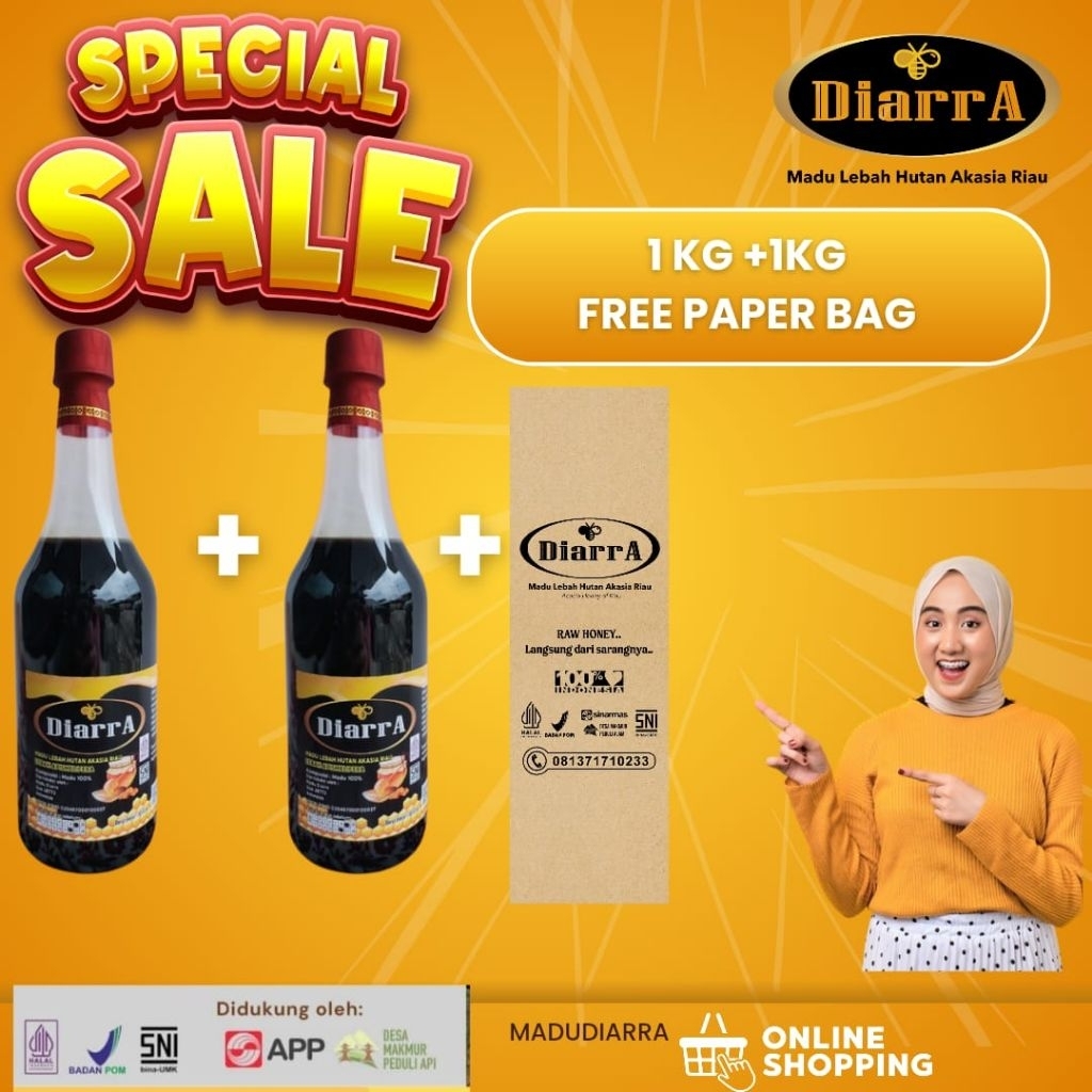 

Madu DiarrA Paket Hemat Beli 2 botol varian 1 kg disc harga-Madu acasia-Madu asli-madu-Rawhoney-tanpaproses-tanpapengolahan-Sertifikasi-BPOM-Halal-Ujilab-SIG-Bogor