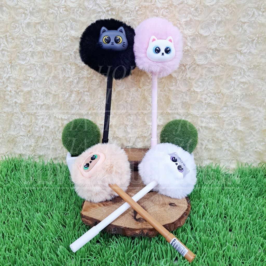 

Bolpoin Kucing Pompom Bulat Pen Kucing Pompom Muka Karet