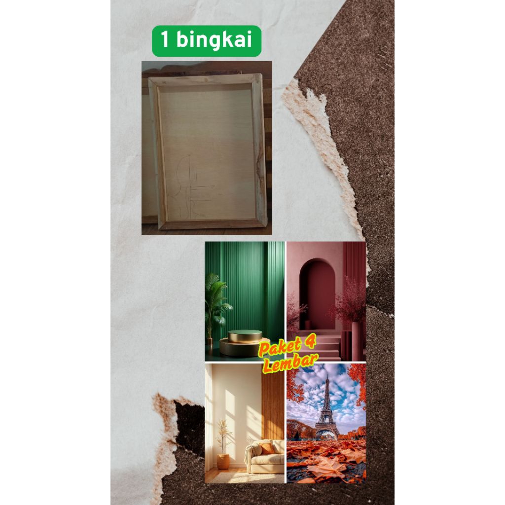 

Paket 4 lembar kertas background konten dan 1 bingkai A3
