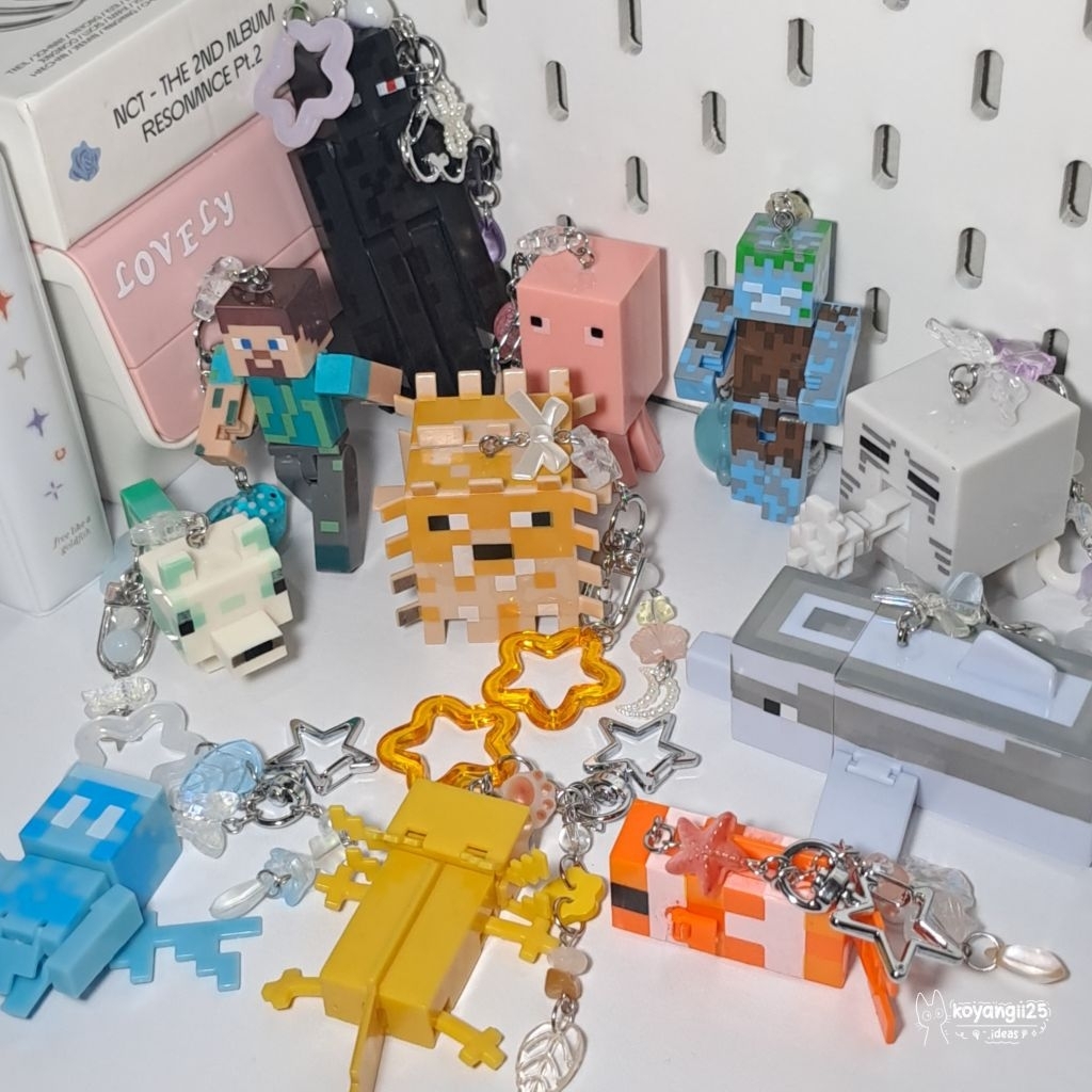 Minecraft Beads Keychain | Articulated Figure Game Mcpe Allay Axolotl Enderman Clownfish Ghast Zombi