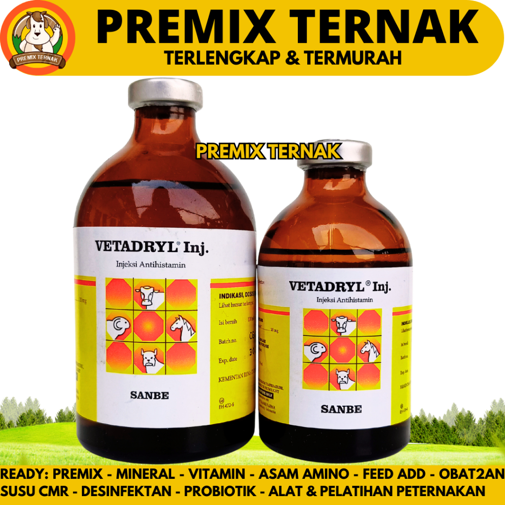 VETADRYL INJ 50ML VETADRYL INJ 100ML - Obat Hewan Antihistamin Ternak Sapi Kuda Kambing Babi Anjing