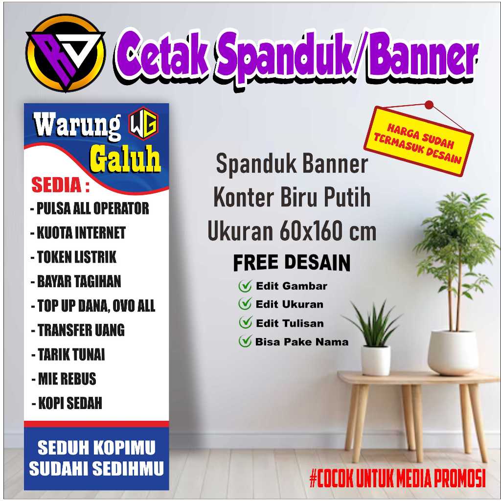 Spanduk Banner Konter Biru Putih Ukuran 60x160 cm