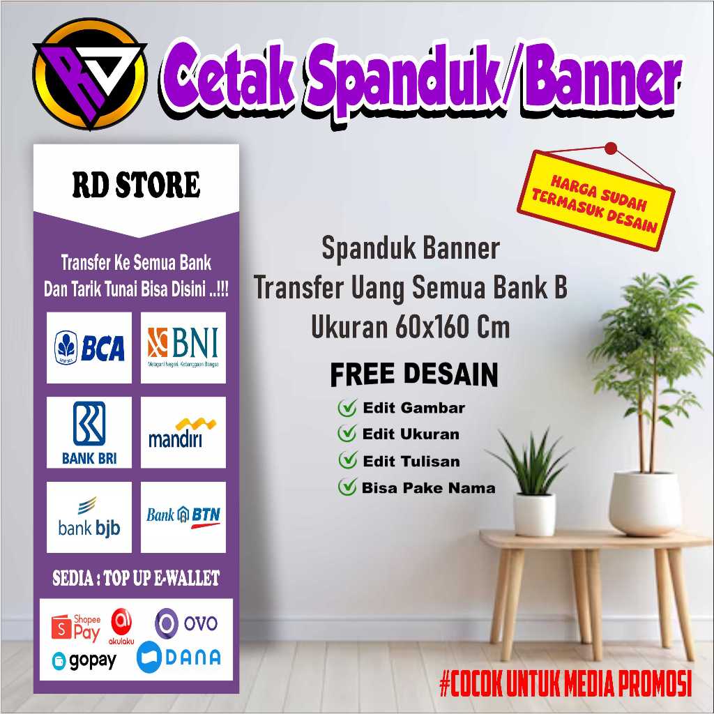 Spanduk Banner transfer uang semua bank B Ukuran 60x160 cm