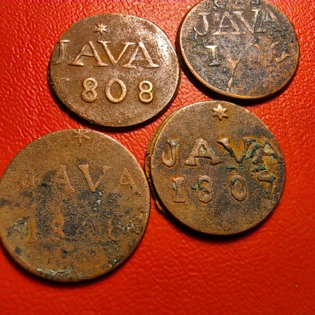 4 set 1 duit java tahun 1806,1807,1808,1809 sesuai foto asli