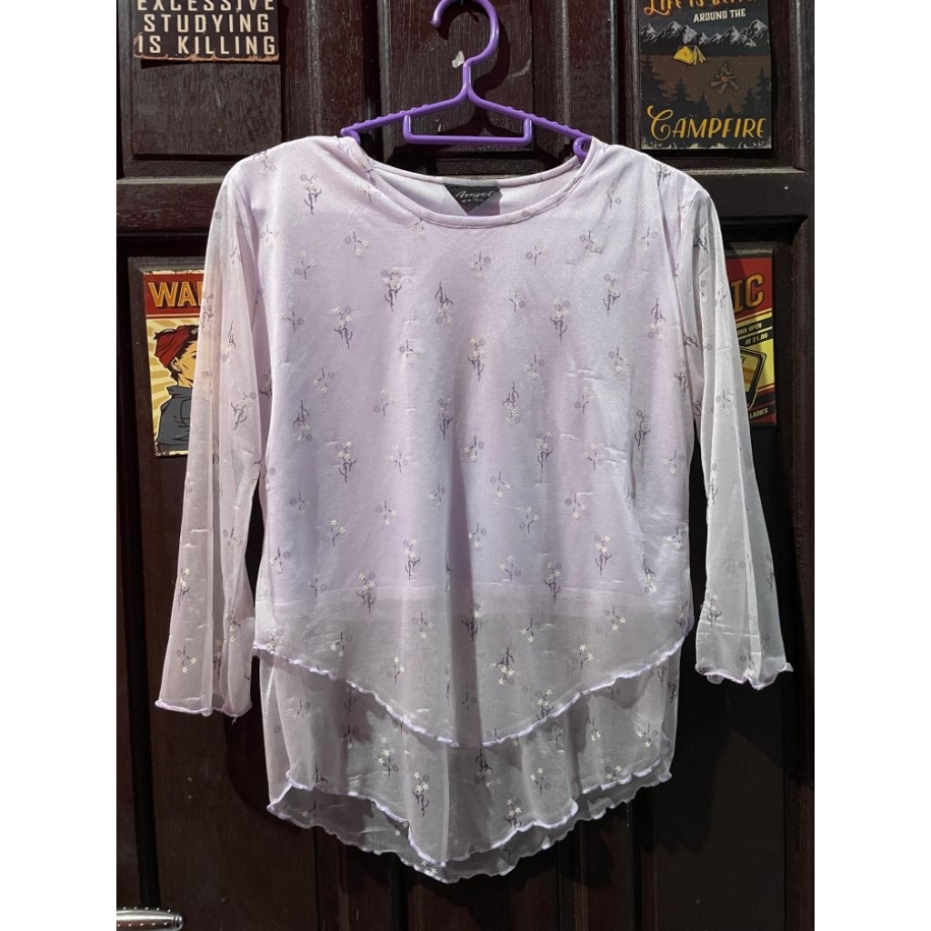 [PRELOVED] Gaun-dress one set motif bunga ungu