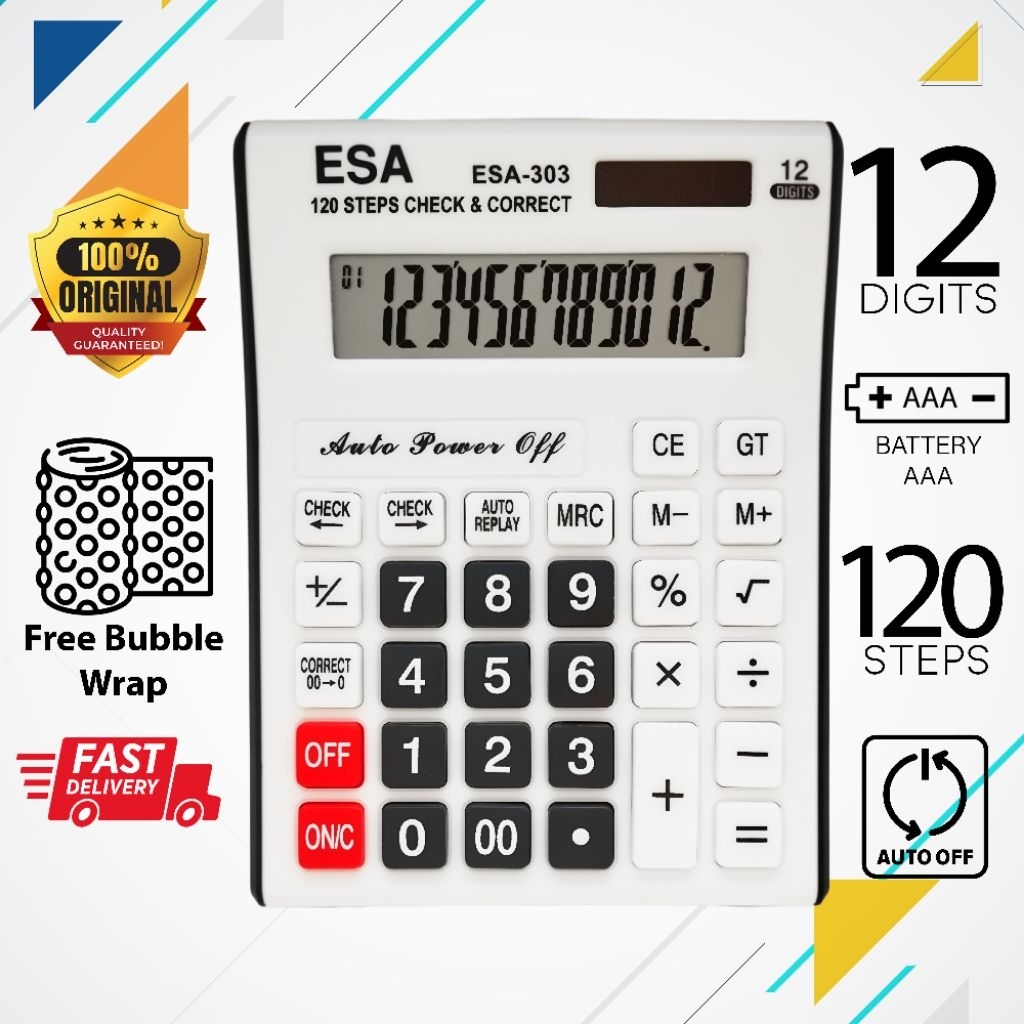 

Calculator Esa 303 Kalkulator Digital 12 Digits Check Correct