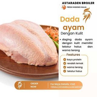 

Daging ayam dada fillet boneless dengan kulit 1kg astaraden broiler