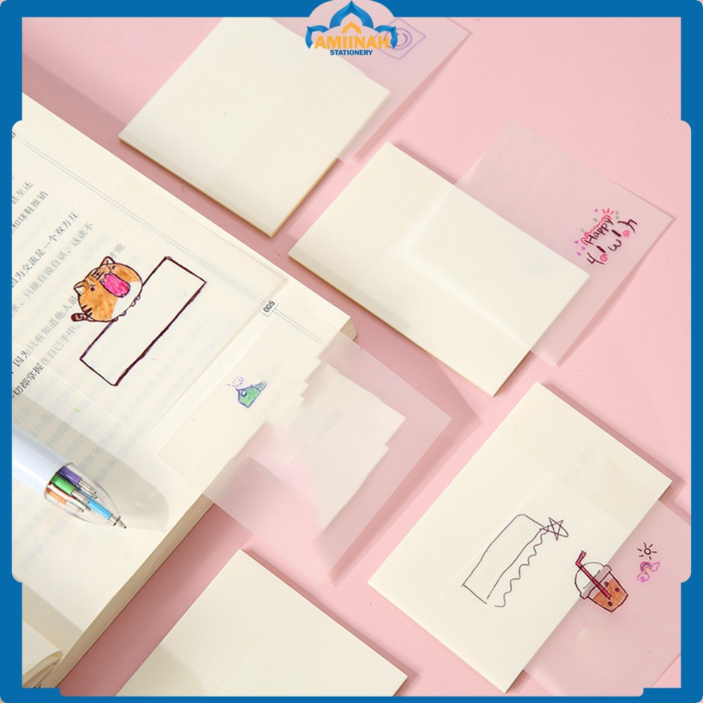 

Kertas Memo Transparan Isi 50 Lembar Waterproof Untuk Kantor Sekolah / Sticky Note Tempel Tahan Air / Label Stickers Catatan Bening Amiinah Stationery A87
