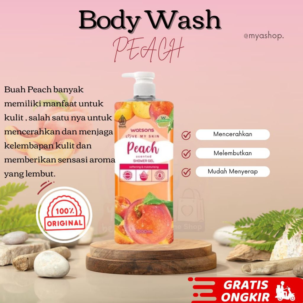 Watsons sabun mandi aroma Peach 1000ml –  Brightening & Moisturizing | 100% Original sabun mandi cai