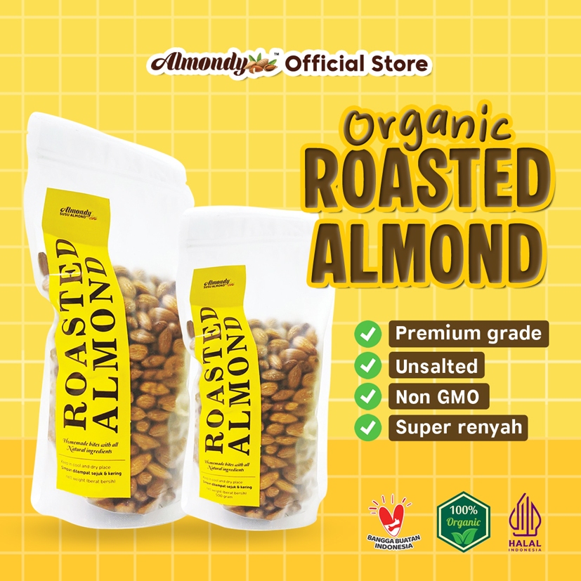 

Almondy Roasted Almond | Kacang Almond Panggang | Unsalted | Vegan | Cemilan sehat | Cemilan bumil busui | Booster ASI