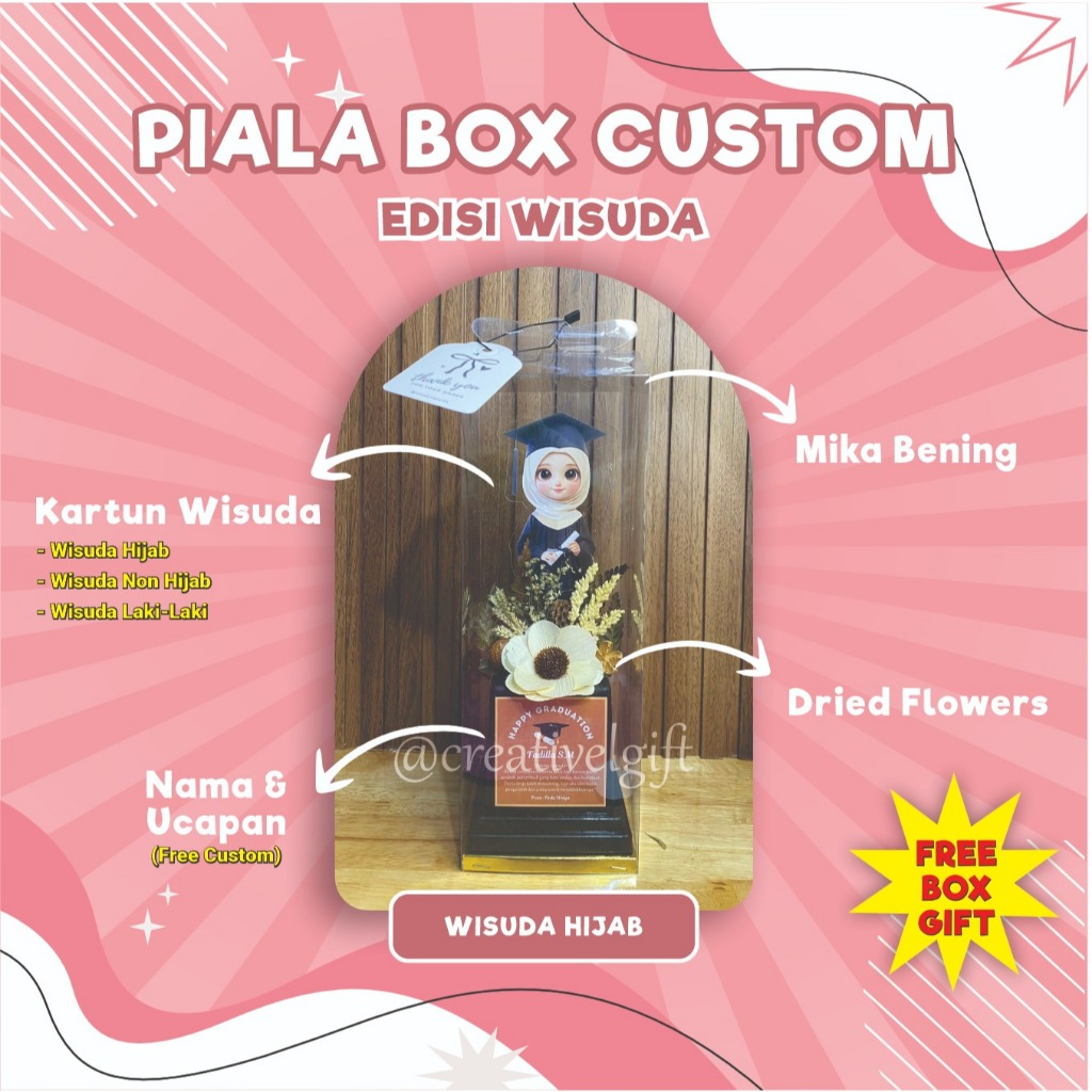 PIALA WISUDA CUSTOM/Piala Wisuda Unik/Piala Wisuda Hijab Non Hijab Piala Wisuda Laki-Laki/Kado Wisud