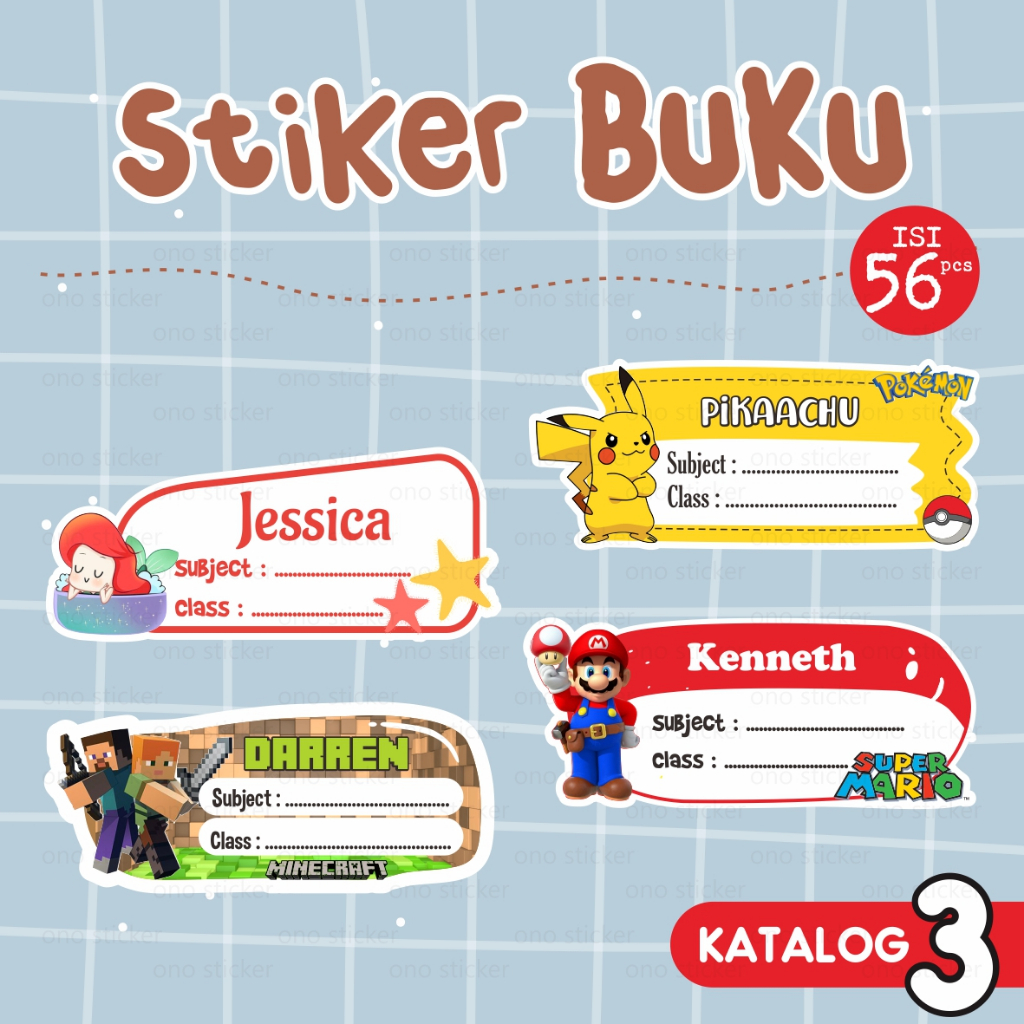 

Stiker nama buku / stiker custom nama buku sekolah anak / stiker buku pelajaran