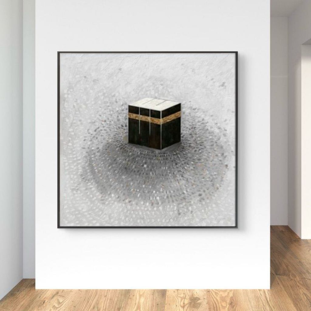 Lukisan Abstrak Ka'bah Tekstur Timbul Tebal Modern Art Aesthetic Hiasan Ruang Tamu