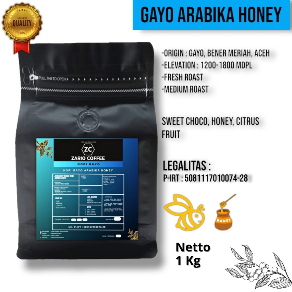 

Kopi Gayo Arabika Aceh Honey Proces Origin Bener Meriah Aceh