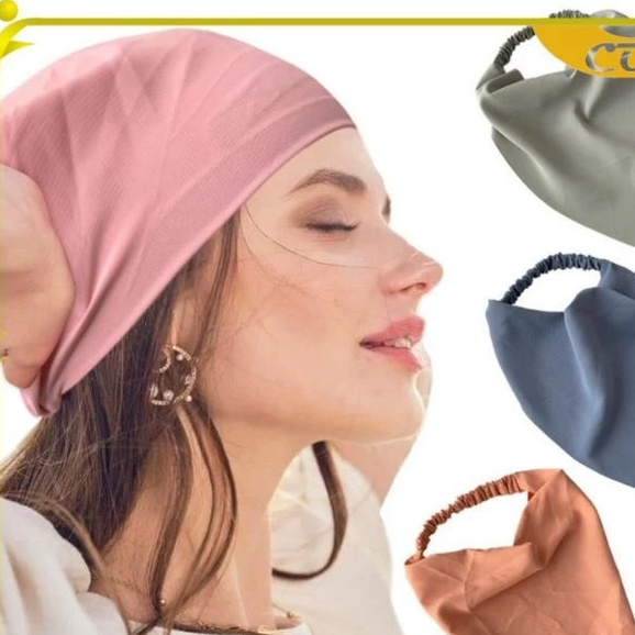 mp08-Bandana Segitiga Bahan Satin Korean Stlye Headband Wanita Motif Polos