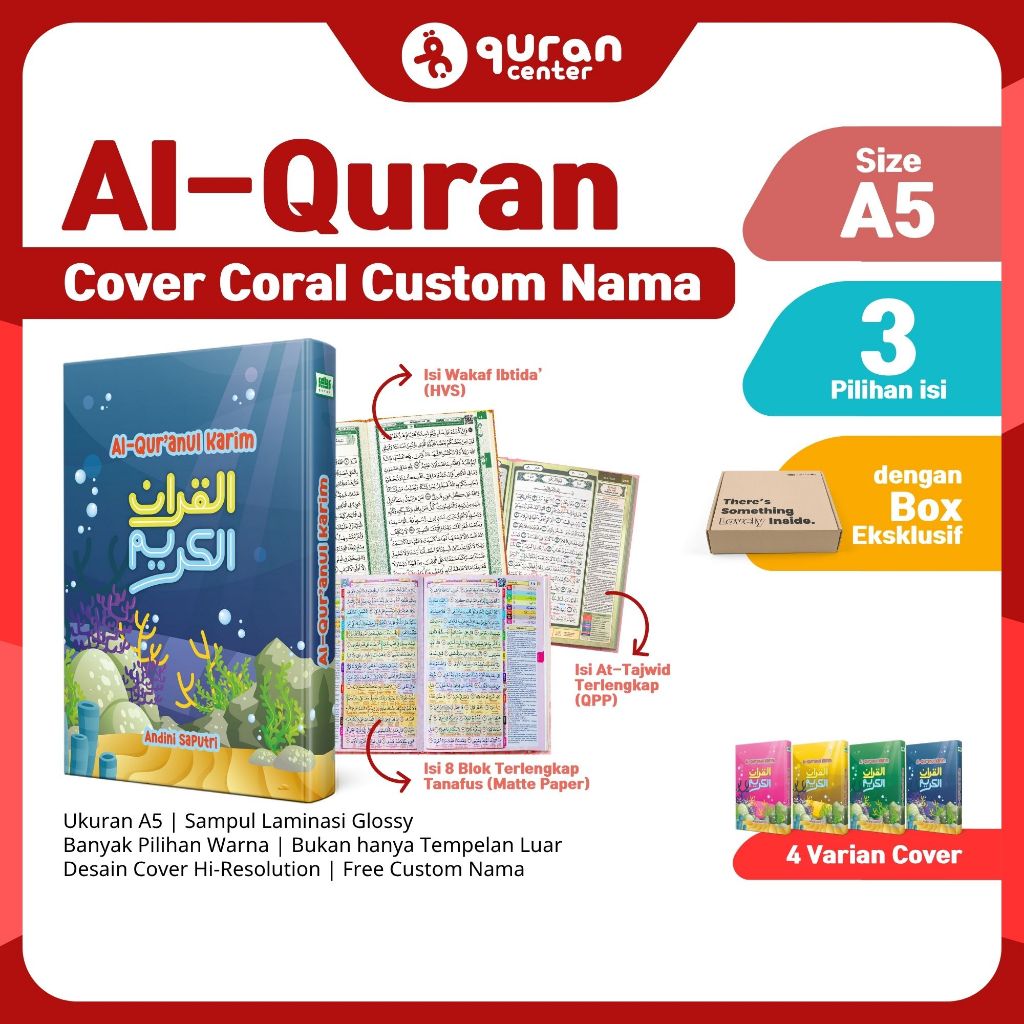 Al Qur'an custom nama Series Coral - Al Qur'an anak ukuran A5 - Says Quran