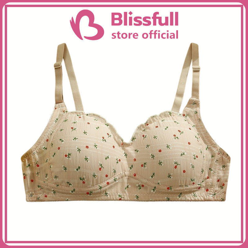 Blissfull - BH Dalaman Wanita Push Up Bra Remaja Kekinian Motif Bunga Gemes Lucu Tanpa Kawat