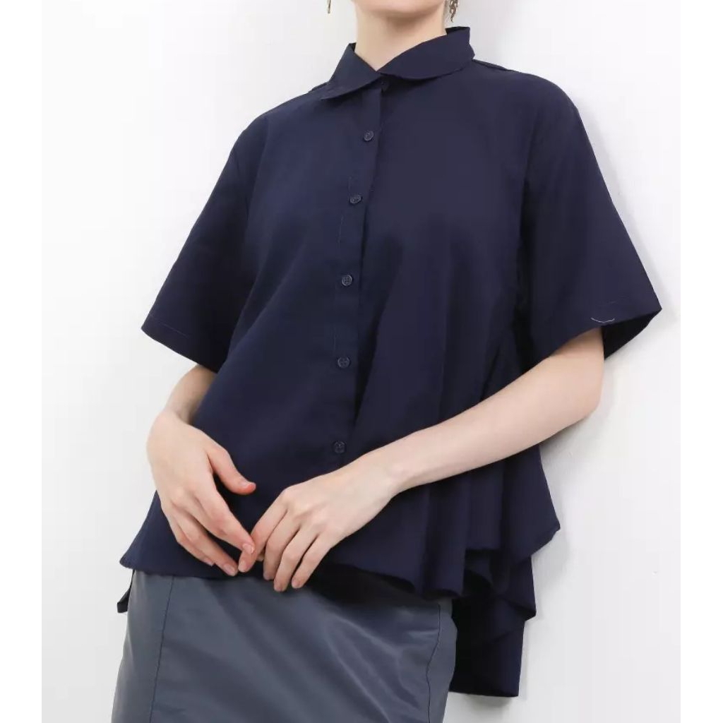 Cotton Shirt KC838 KEMEJA BLOUSE LOIS ORIGINAL WANITA NAVY BIRU DONGKER