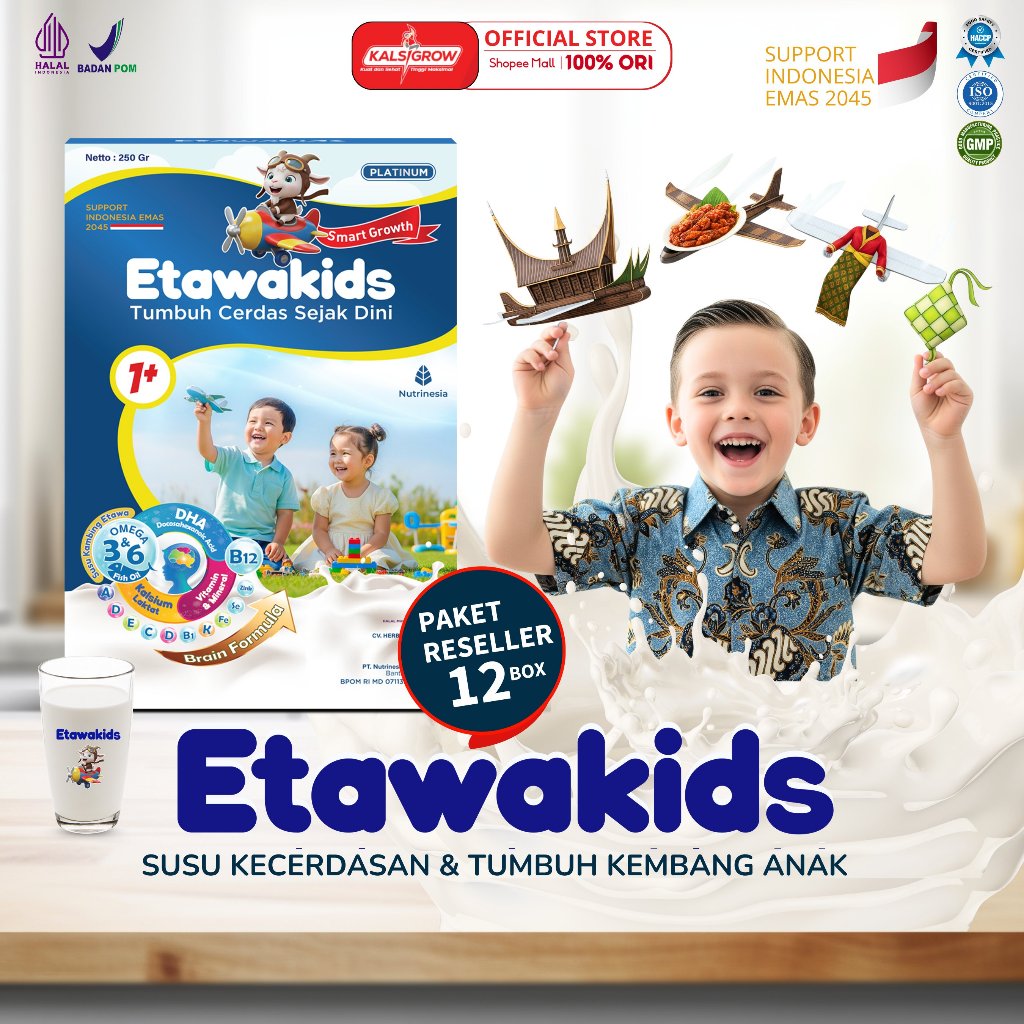 

Etawakids Platinum – Susu Etawa Anak dengan Vitamin & Mineral untuk Daya Tahan Tubuh - Paket 12 Box Kemasan 250gr