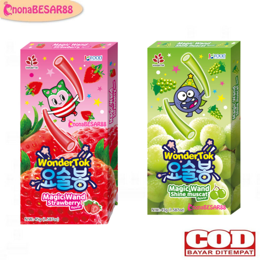 

Wonder Tok Magic Wand 45gr / Wondertok Kembang Gula Lunak Rasa Anggur Muscat / Strawberry / Perman Kembang Gula