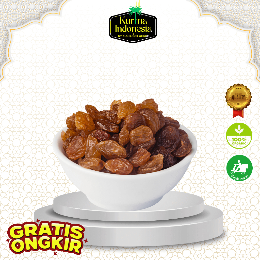 

Kismis premium golden raisin jumbo long / kismis anggur asam manis golden raisin - Kurma Indonesia