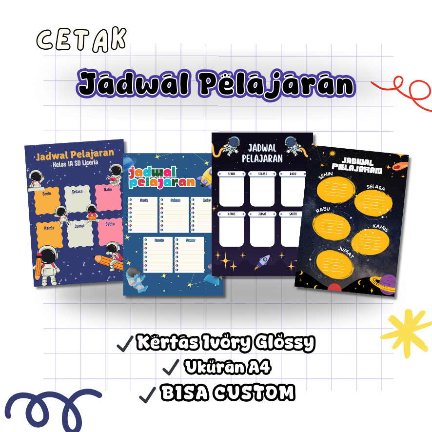 

Cetak Jadwal Pelajaran Size A4 Bisa Custom Tulisan | 1 Hari Jadi | Free Desain
