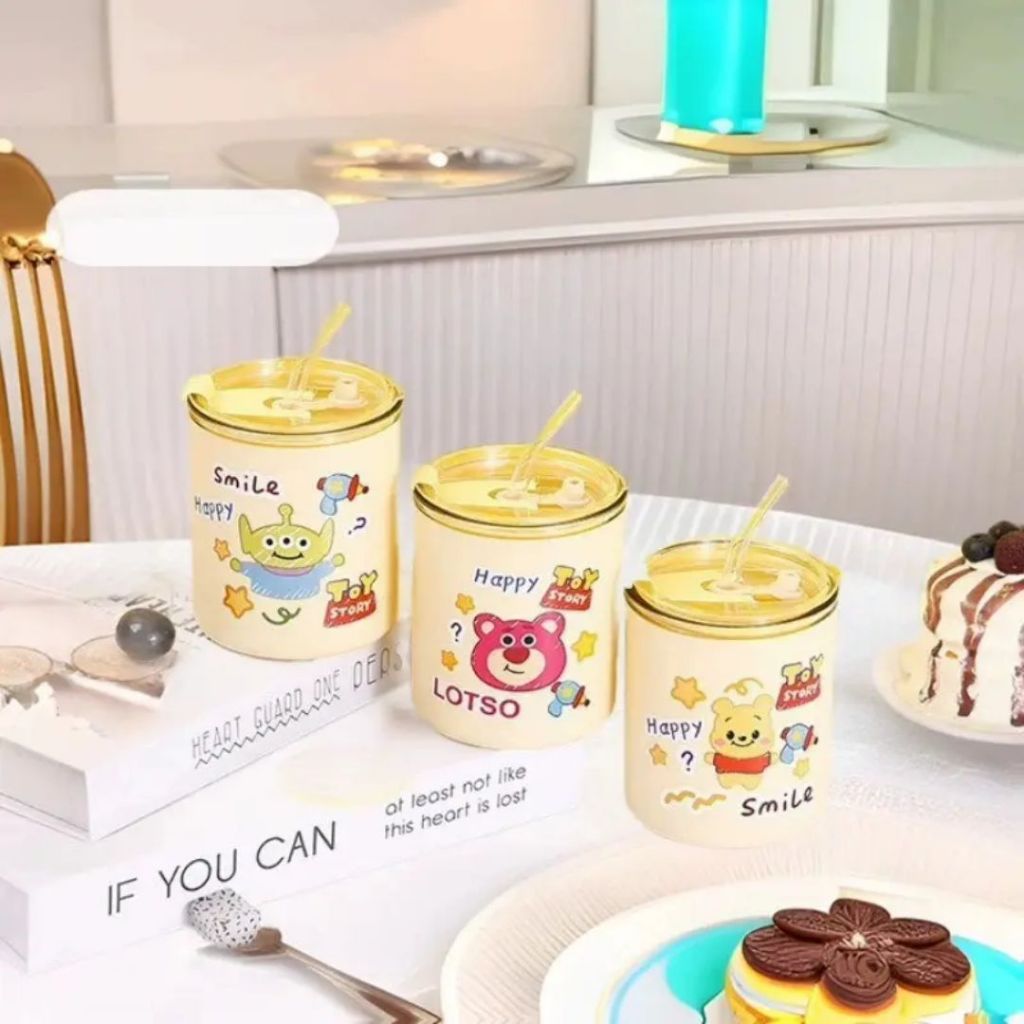 MUG TUMBLER AESTHETIC GELAS MINUM KACA KARAKTER ANAK LUCU