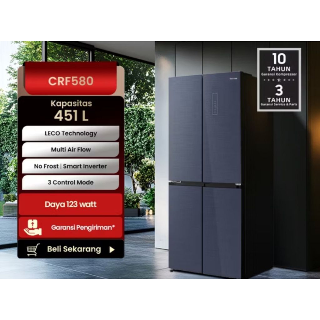 kulkas changhong 4 pintu /kulkas side by side changhong crf 580/ kulkas changhong inverter