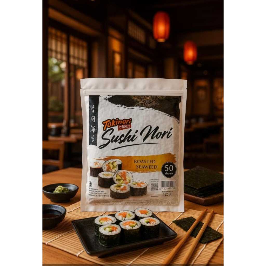 

NORI 50 LEMBAR YAKI SUSHI (HALAL) / NORI 50 SHEETS RUMPUT LAUT PANGGANG ROASTED - TOKINORI