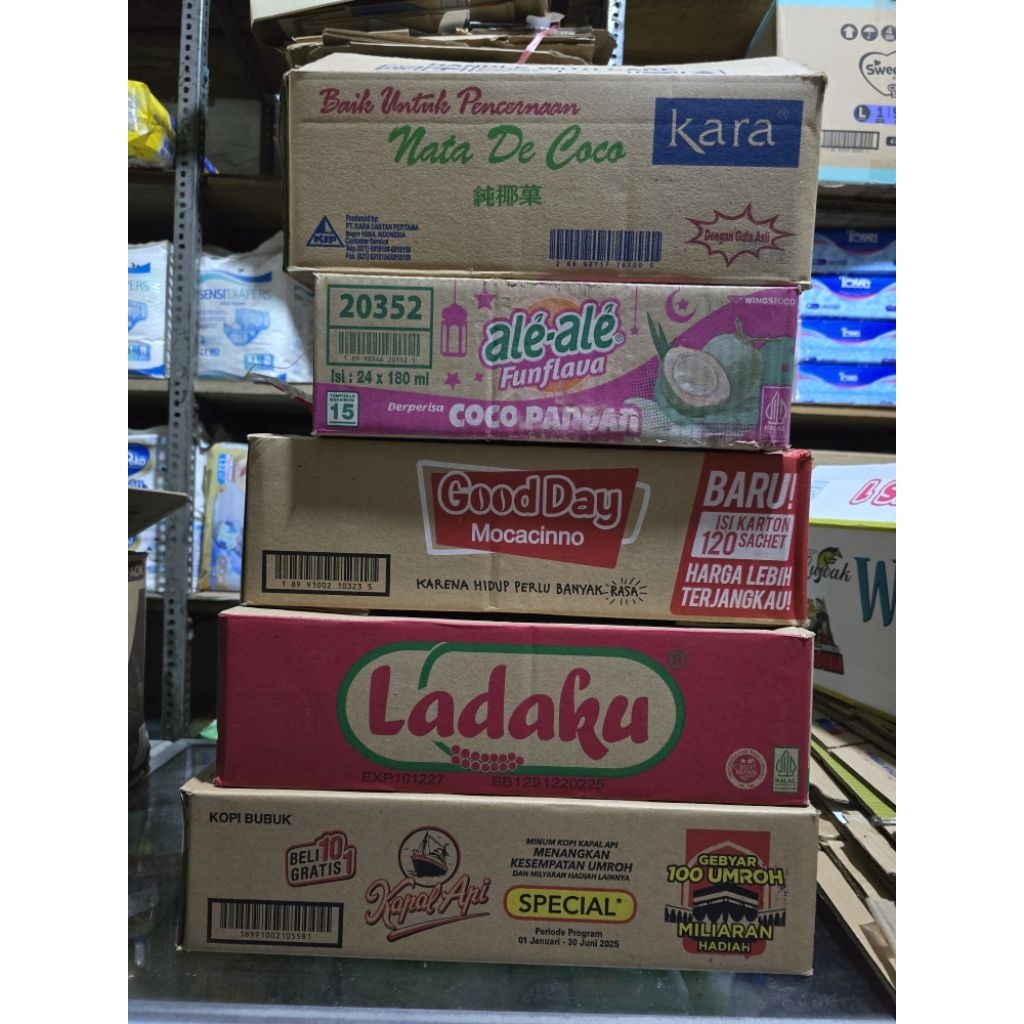 

Kardus kopi/minuman gelas/ nata de coco/bumbu/sosis