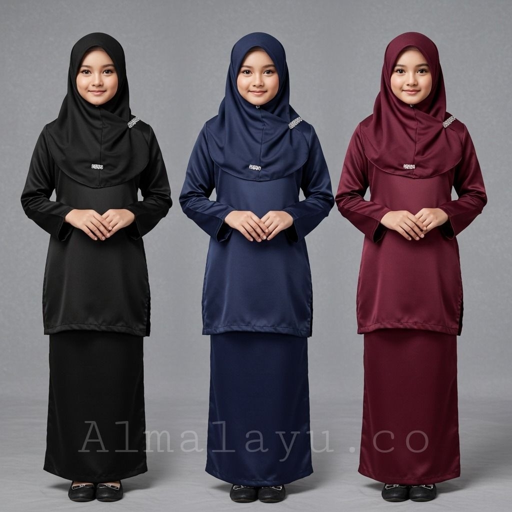 Set baju rok kurung melayu anak perempuan usia 2-12 th baju kurung malaysia riau bajuseragam sekolah
