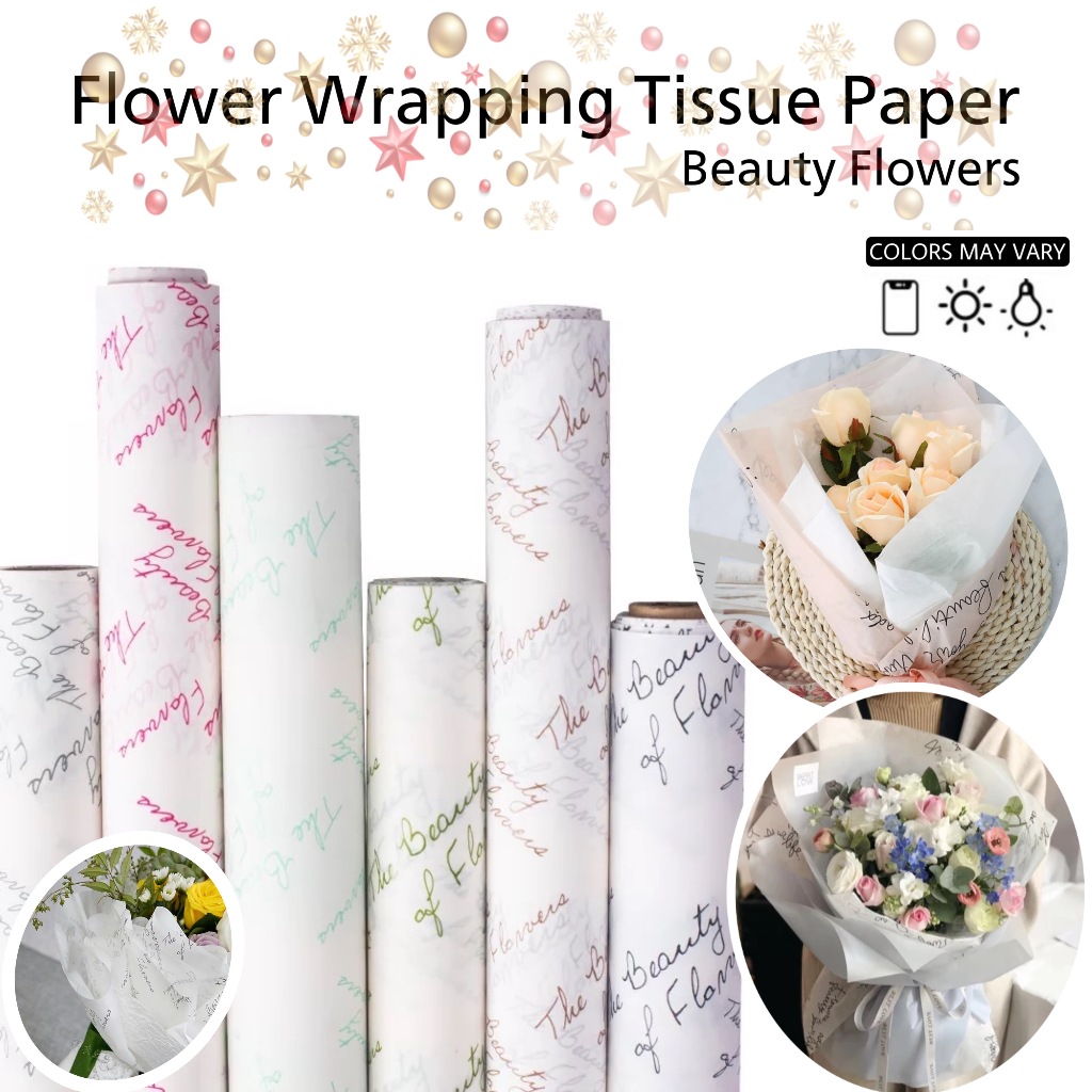 

( 1 Pak - 20 Lembar ) BEAUTY FLOWERS - KERRTAS KADO - GIFT WRAPPING PAPER - TISSUE CLASSIC PAPER