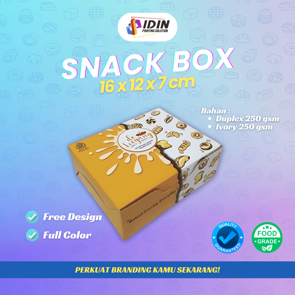 Snack Lunch Box 12x16x7 cm Full Custom Ivory Duplex Cetak Print Kotak Kemasan Makanan - Percetakan I