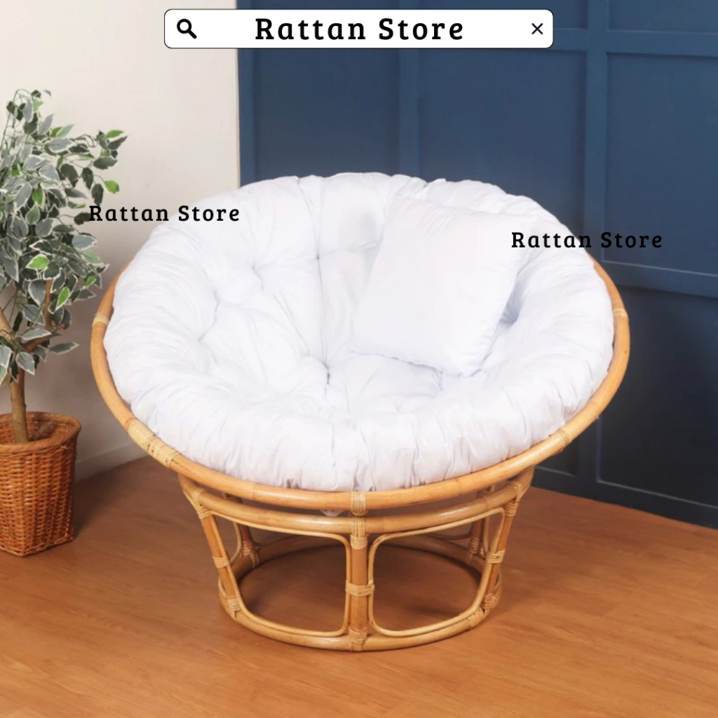 Kursi Santai Papasan Rotan Minimalis Dengan Kasur / Kursi Bulat Besar Parabola Rotan / Sofa Papasan 