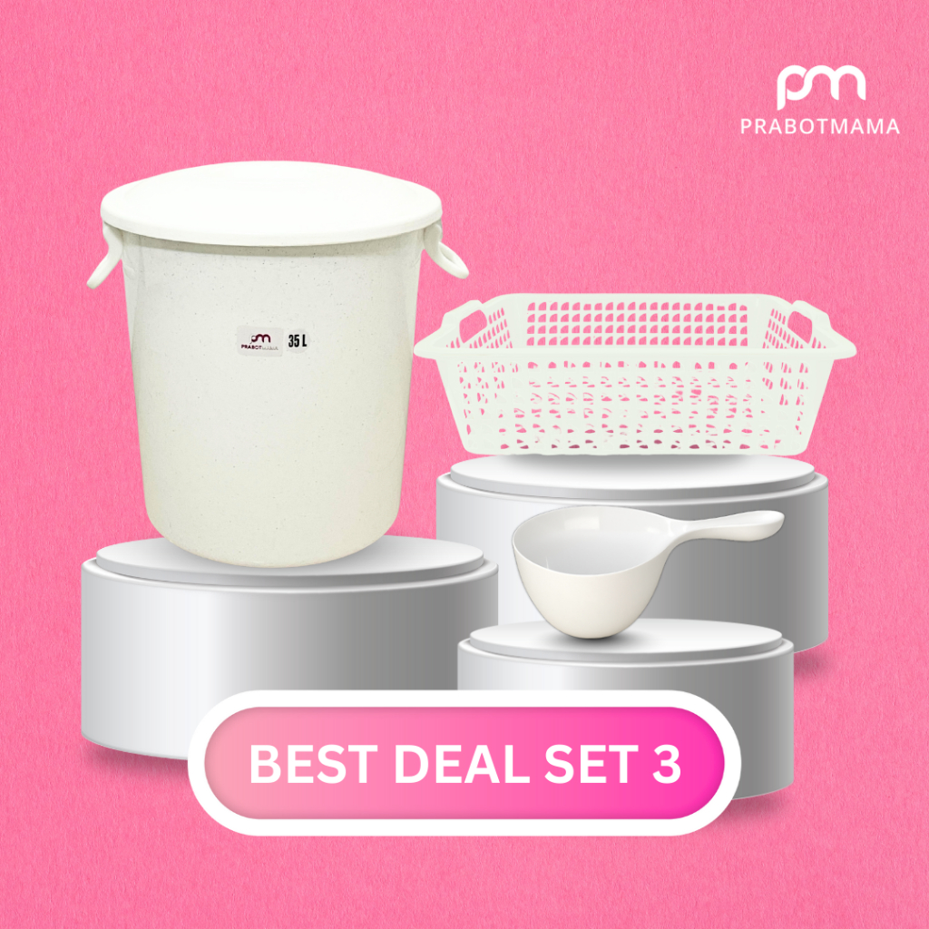 [KARGO & INSTANT] Best Deal Set 3 - PRABOTMAMA - Ember Jumbo 45L / 35L + Keranjang Putih Besar + Gay