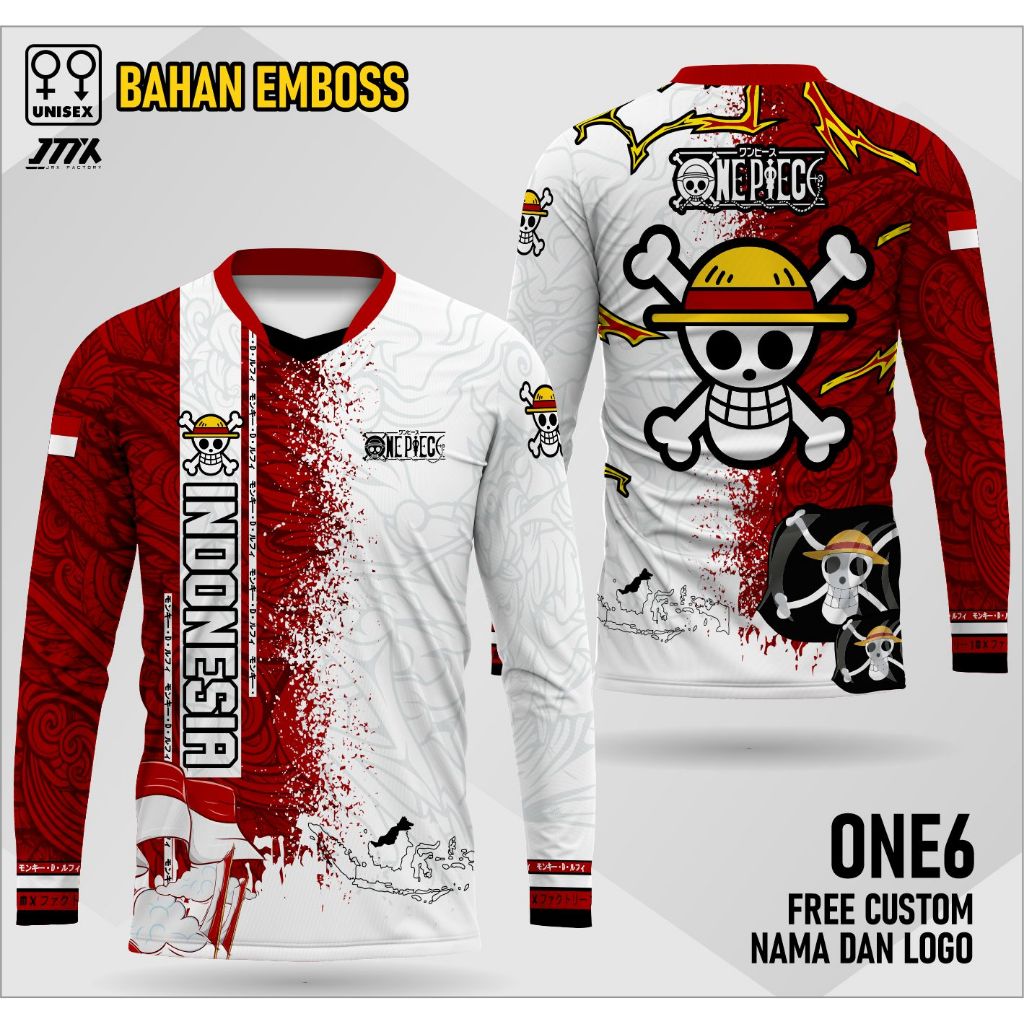 jersey merah putih one piece jersey kemerdekaan indonesia one piece 80-one5 bahan emboss