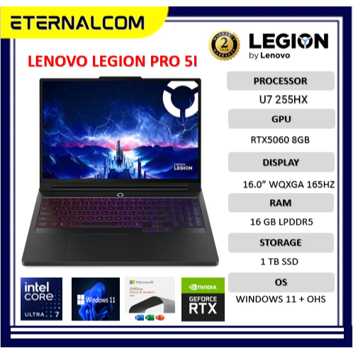 Laptop Gaming Lenovo Legion Pro 5I Oled RTX5060 8GB Ultra 7 255HX 16GB 1TB Windows 11 + OHS + M365B 