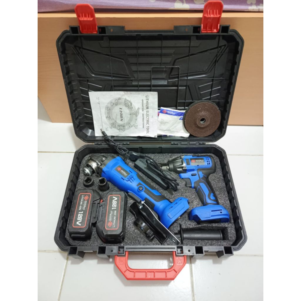 HUJIA paket impact wrench dan gerinda cordless