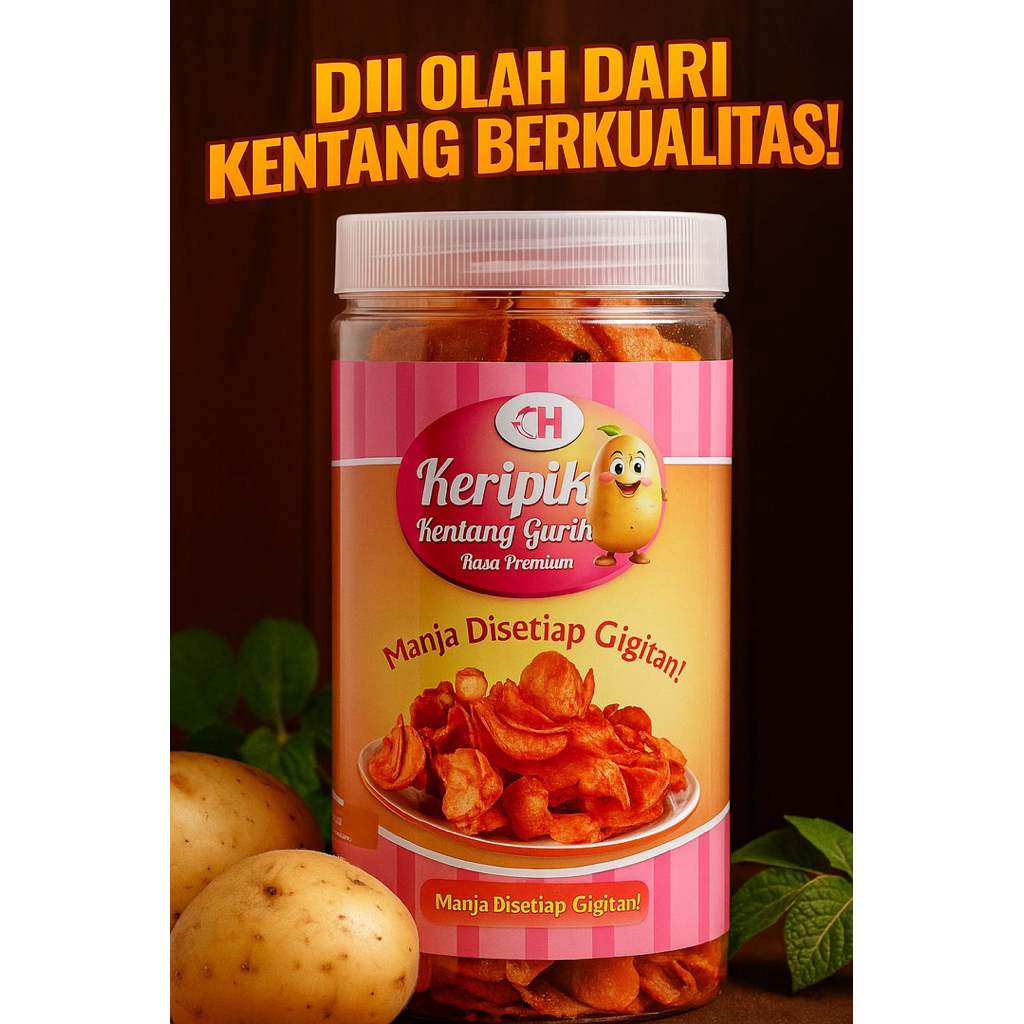 

Kemasan Toples “GRANDE TOPLES” 350 gram Keripik Kentang Gurih By : CH-MONTELO