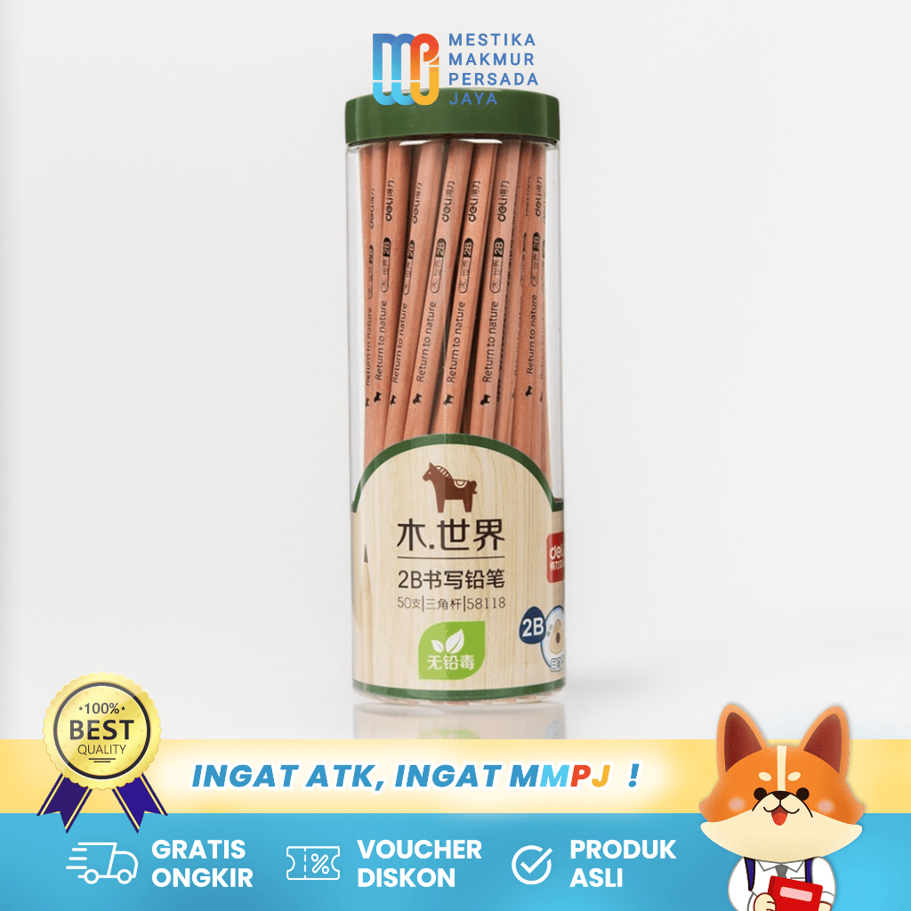 

Deli Graphite Pencil / Pensil Kayu 2B Mudah Diraut 58118