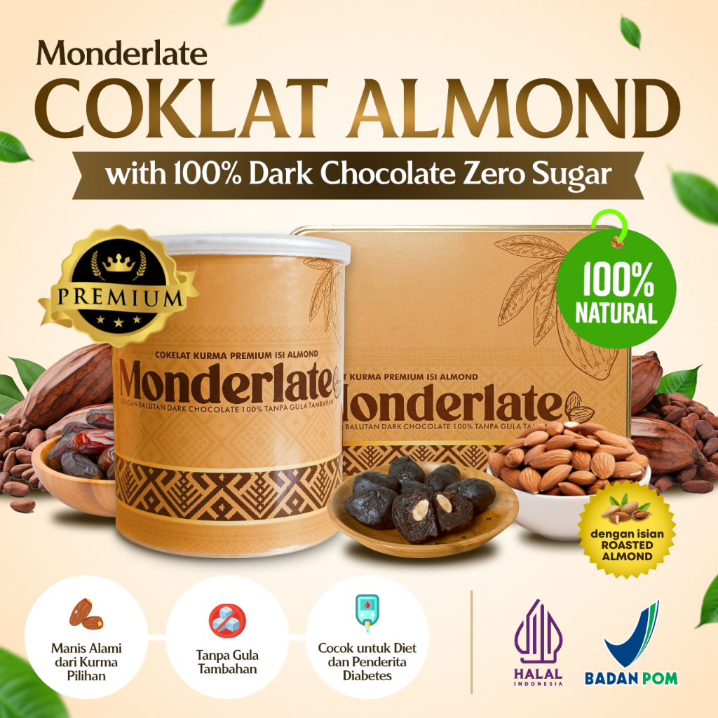 

Cokelat Kurma Isi Almond Premium – 100% Dark Chocolate Zero Sugar